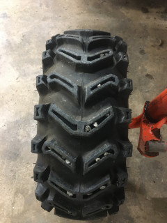 Tires mounted and installed on spindles