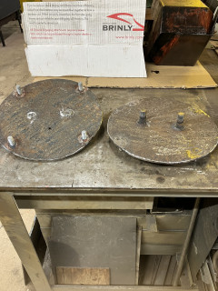 Heads of bolts were removed and beveled. Then welded to adapter plates. Four 1/2” studs facing one side of plate and two 3/4” studs facing the other side.