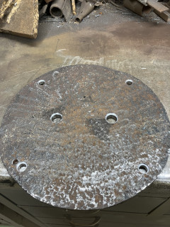 Drilled 1/2” holes for bolts to assemble to rims. Drilled 3/4” holes to bolt wheel weights to adapter plates. Holes were countersunk for welding on bolts.