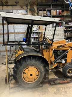 Back of cab held up by prop to checkangle of cab roof.