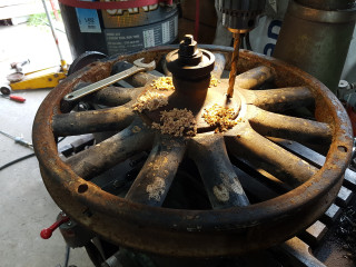 the Star car hub in the dodge wheel drilling new bolt holes