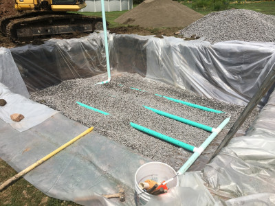 Sand pit with piping installed