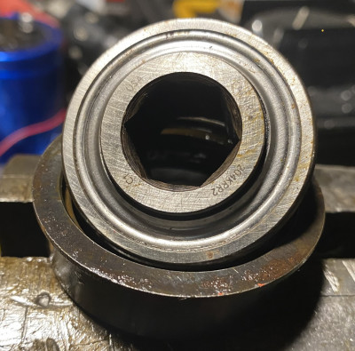 The outer race needs to be made larger ID on the lathe, to become a tight fitting sleeve for the new bearing.